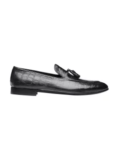 Wholesale ✔️ Aquila Alberto Black Croc Print Leather Loafers 🔥